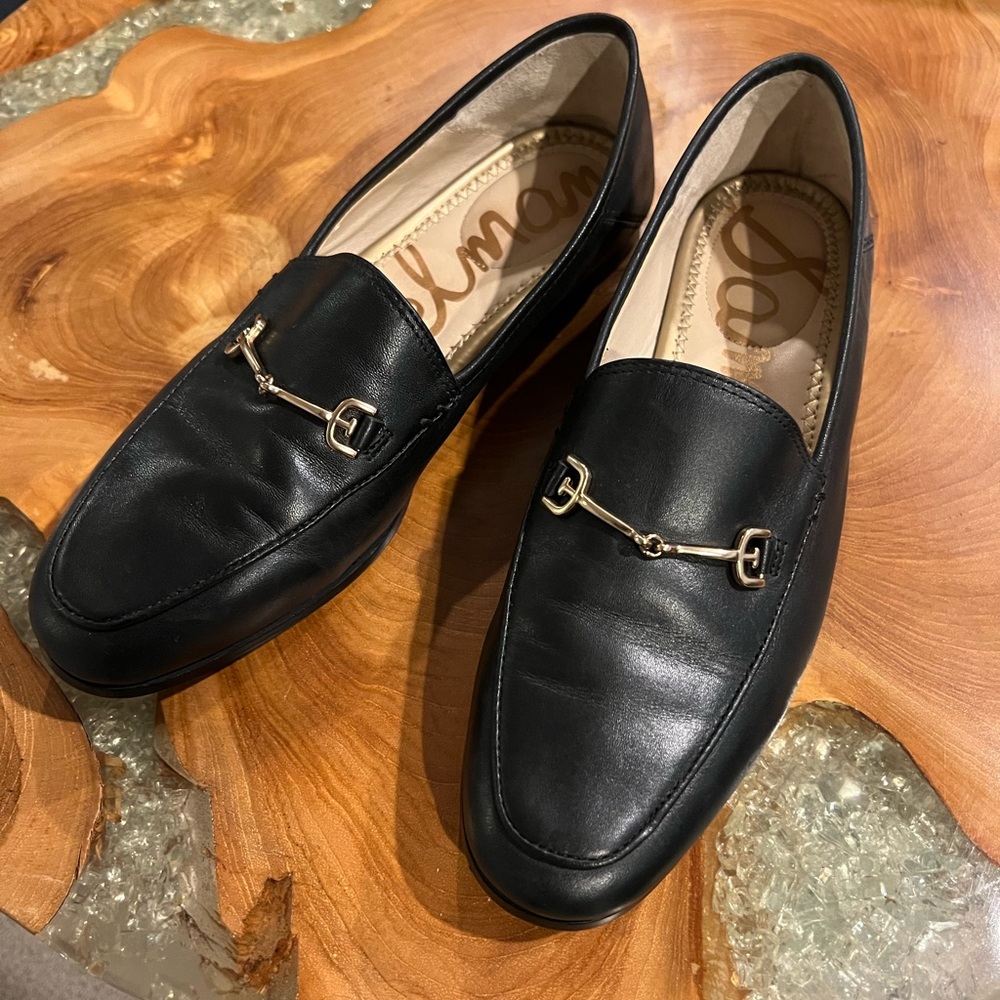 Sam Edelman Loraine Black Leather Loafer with Gold Bit